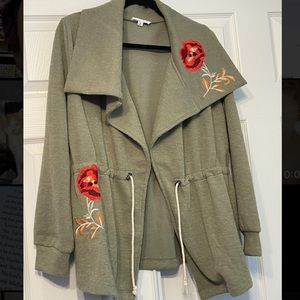 THML Green Cardigan with Embroidered Roses